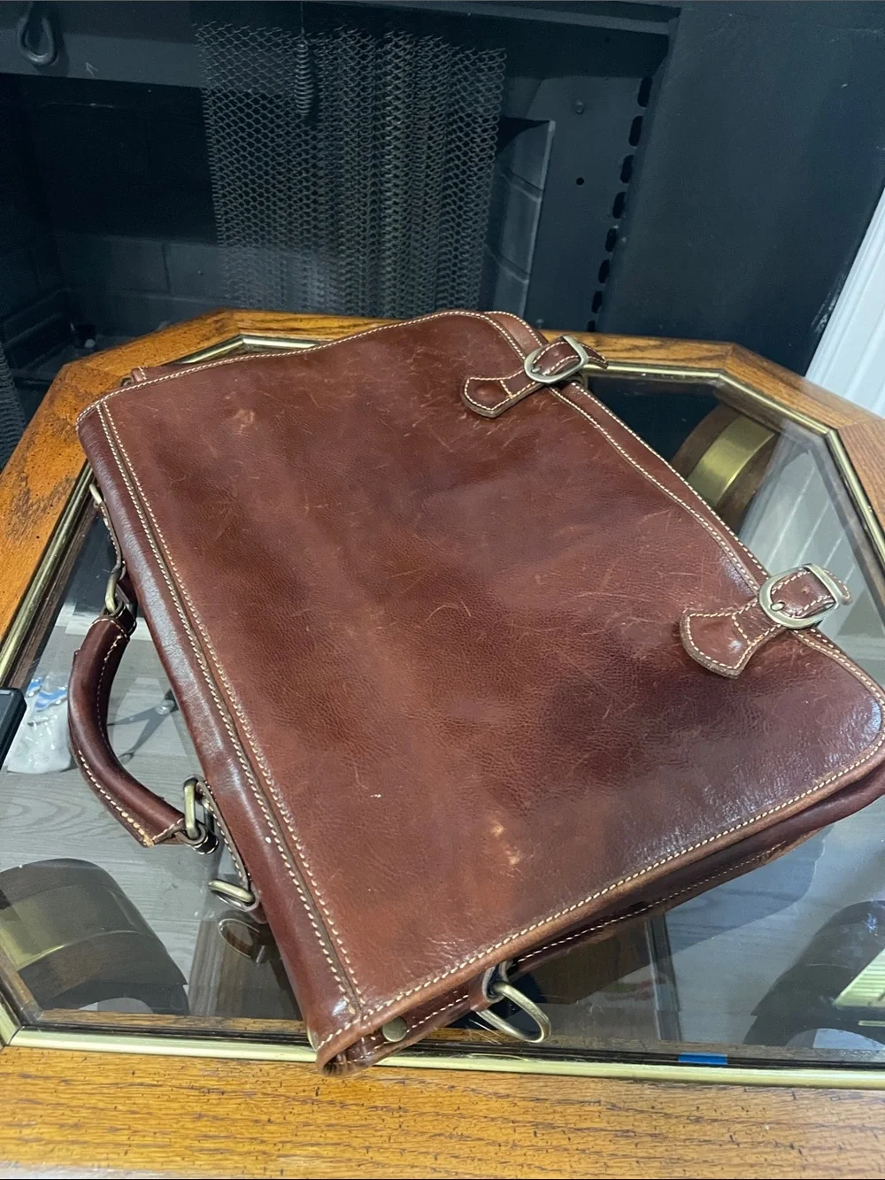 Men's Classic Brown Leather Briefcase - Professional Work Bag